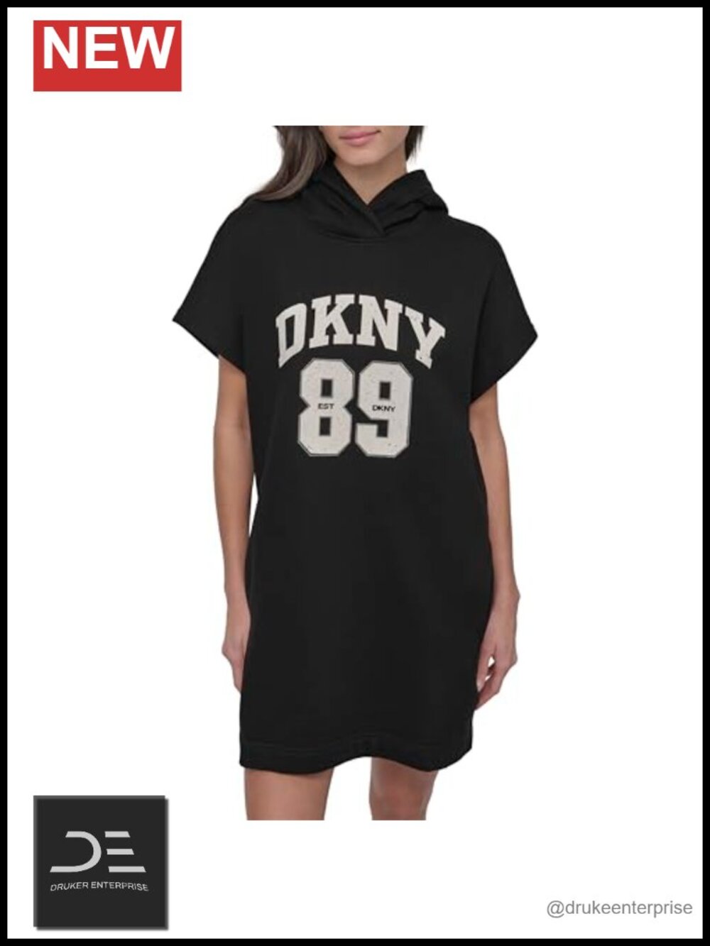 Rhinestone Jersey Logo Short Sleeve Hoodie Dress Fleece Distressed